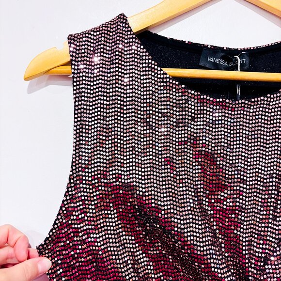 VANESSA SCOTT Pink Sequin Ruched Sleeveless Party Dress | Medium * - Picture 2 of 6